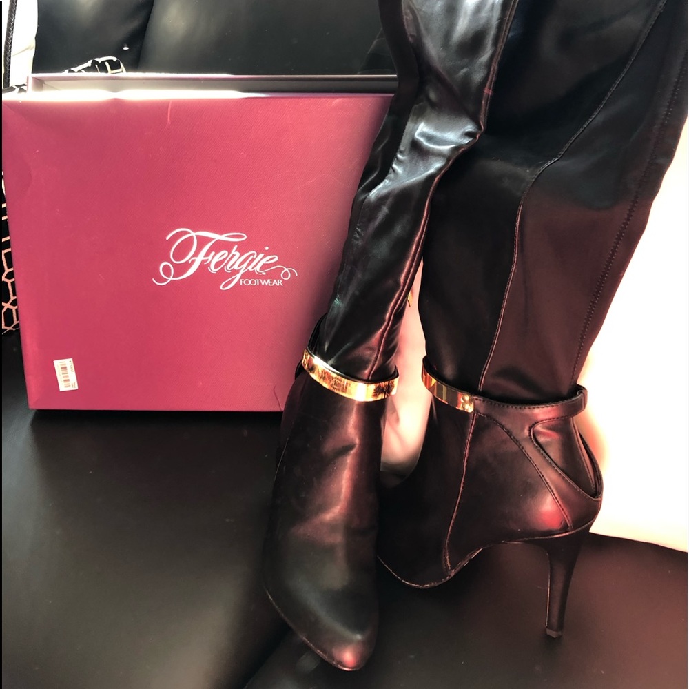 Fergie footwear black leather boots; BRAND NEW